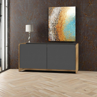 Buffet moderne en bois avec portes en panneaux de particules gris mat, 2 compartiments de rangement pour salles à manger et salons, modèle 3320