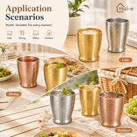 Vaso Reutilizable de Acero Inoxidable 304 de Doble Pared, Estilo Coreano con Rayas Horizontales, para Cerveza, Café o Agua, Personalizable, Venta al Por Mayor