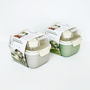 Boîte à lunch rectangulaire à 2 compartiments de 700 ml - Couvercle en plastique brillant, style coréen, haute qualité, conservation, design détachable - Product Image 6