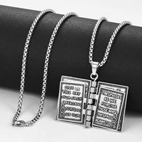 Collier Pendentif Bible Chrétienne Ouvertable en Acier Inoxydable Exquis, Style Vintage Tendance, avec Chaîne Maille Forçat, Forme Rectangulaire, Idéal Cadeau