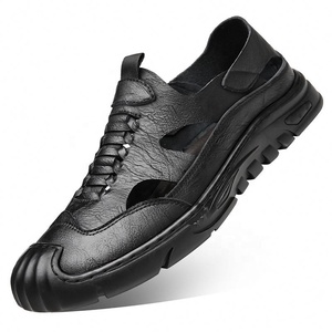 Sandales en cuir pour hommes à bout fermé, style sport, à lacets, chaussures décontractées d'été, légères et respirantes pour l'extérieur - Product Image 5