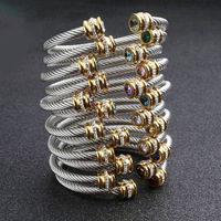 Brazalete de Cable Trenzado con Cristal de Piedra Natalicia, Acero Inoxidable, Impermeable e Hipoalergénico
