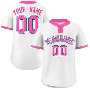 Maillot de softball personnalisé blanc rose-royal, style classique authentique, à deux boutons - Product Image 1