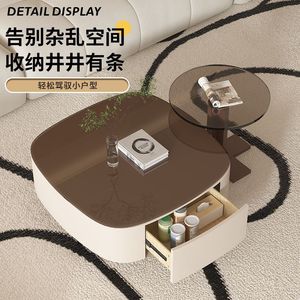 Modern Floating Coffee Table Set <b>Square</b> Glass Top With Storage For Living Room Home Use Small Apartment Style DY3612541 - Product Image 4