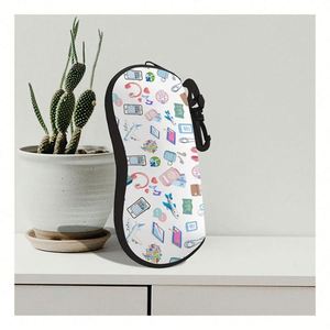 Funny Travel Doodle Print Zipper <b>Glasses</b> <b>Case</b> Waterproof Eyeglasses Pouch <b>Case</b> Portable Neoprene Sunglasses Pouch - Product Image 1