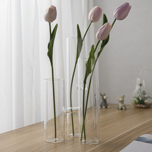 Jarrón Minimalista de Triple Vidrio Soplado a Mano, Cilíndrico, Tipo Tubo de Ensayo, para Decoración de Mesa, Arreglos Florales de Pared - Product Image 4