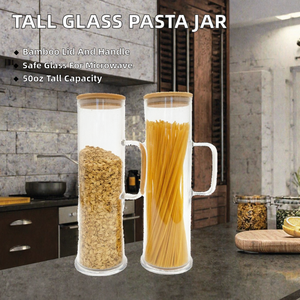 Nouveau design – Pot en verre classique pour spaghetti, compatible micro-ondes, avec poignée, idéal pour le camping - Product Image 2