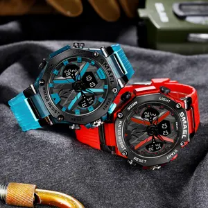 SMAEL 8087 Wholesale Fashion Analog And Digital Dual Time Sport Wrist Watch For Men Soft TPU Band Waterproof Reloje
