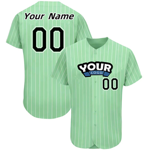 Camiseta de béisbol con cuello en V y botones personalizada, uniforme deportivo a rayas transpirable para hombres, diseño estirado con número de nombre impreso para jóvenes - Product Image 3