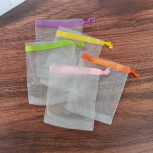 Bathing Cleaning 9*15Cm Exfoliate <strong>Net</strong> Holder Bag Ribbon <strong>Drawstring</strong> With Round Buckle Bubble Nylon Mesh Soap Bag - Product Image 5