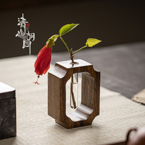 Walnut Wood Flower <b>Vase</b> Solid Wood <b>Small</b> <b>Vase</b> Tea Ceremony Accessory Hydroponic Ornament Irregular Shape Floral Display - Product Image 1