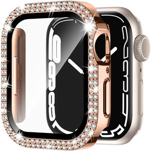Protecteur d'écran diamant cadre de pare-chocs étui rigide PC pour Apple <span class=keywords><strong>Watch</strong></span> 8 7 6 5 <span class=keywords><strong>Film</strong></span> de verre trempé avec couvercle de montre pare-chocs diamant - Product Image 5