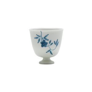 Hand Painted Blue And White Floral Stemmed <b>Teacup</b> Porcelain Kung Fu Tea Cup For Tasting - Product Image 5