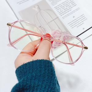 Gafas retro anti luz azul para mujer, montura ovalada completa de metal, lentes de PC, monturas de gafas planas con protección contra la radiación. - Product Image 3