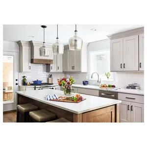 2024 Vermont New Customized Color Design Luxury Solid Wood Matt White Kitchen With Solid Wood Island