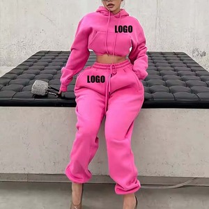 Set da donna con cappuccio e jogging <span class=keywords><strong>rosa</strong></span> con Logo personalizzato 2 pz Set di <span class=keywords><strong>pantaloni</strong></span> larghi e felpa con cappuccio per donna - Product Image 1