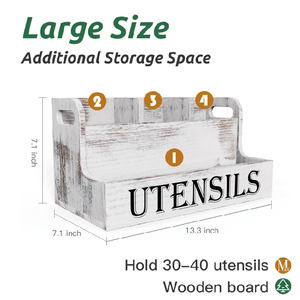 Organisateur d'ustensiles en bois à grain <span class=keywords><strong>blanc</strong></span> extra large Accessoire de comptoir de cuisine de ferme rustique avec techniques de laque - Product Image 6