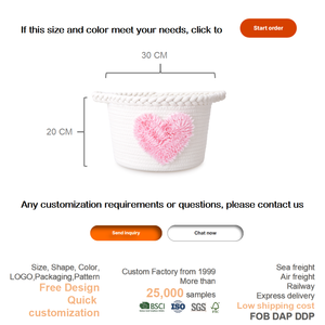 Cesta de Cuerda de Algodón con Forma de Corazón Rosa, Ecológica, con Asa, para el Día de San Valentín, Baby Shower, Decoración de Cuarto de Bebé, Venta al por Mayor, Personalizable, ODM - Product Image 3