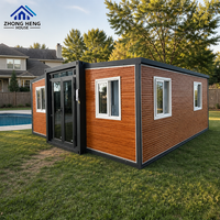 Maison conteneur extensible à double aile avec cuisines, salles de bain, chambres et plans de salon pour projets résidentiels