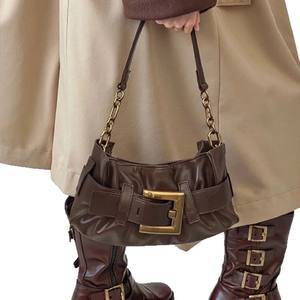 Bolso de Mano Plisado de Moda para Mujer 2025, Correa de Hombro con Cadena Metálica, Bolsos de Mensajero de Cuero Genuino de Alta Calidad y Lujo - Product Image 3