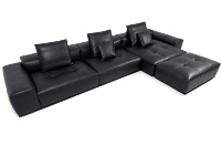 Minimalistisches Schwarzes Echtleder-Ausziehbares Modulares Ecksofa mit Chaiselongue Luxus-Wohnzimmer-Couch für Villen