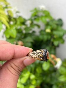 Vintage Mexican Fire <b>Opal</b> <b>Ring</b> Sterling Silver Black Spinel Halo Handmade Jewelry Luxury Gemstone Statement <b>Ring</b> - Product Image 3