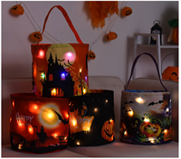 Décorations d'Halloween : Panier lumineux en forme de citrouille, broderie amusante, sacs fourre-tout fantômes pour enfants pour la collecte de bonbons ou de farces