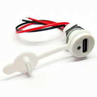 Port USB-C femelle Type-C 2p blanc, étanche, avec bande lumineuse transparente, fixation par vis, indicateur LED, verrouillage par filetage, 5A