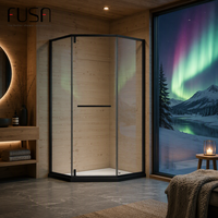 Pintu Kaca Shower Tempered Glass Transparan FUSA 8mm untuk Kamar Mandi, 1 Pintu Pivot, 2 Panel Tetap, Gagang Stainless Steel 304, OEM/ODM