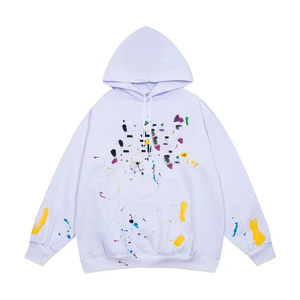 Sudadera con capucha extragrande de algodón estampado para mujer, transpirable, con letras de tinta acuarela salpicada, ideal para dropshipping. - Product Image 1