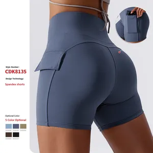 Leggings actifs taille haute en tissu doux à séchage rapide avec poche pour téléphone femmes en cours d'exécution Shorts Cargo de gymnastique