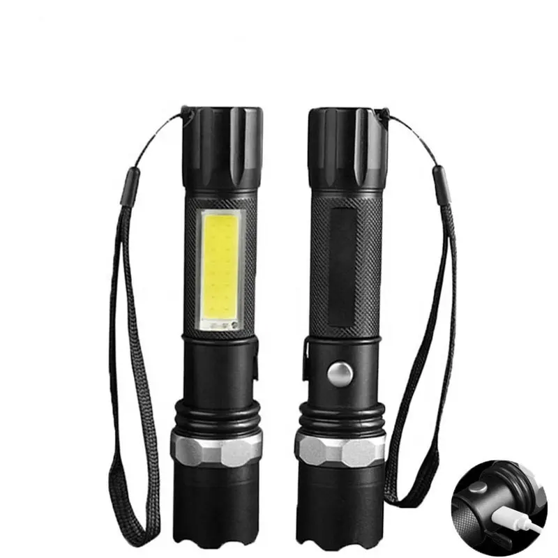 Pocket Torch Light Rechargeable Aluminum Waterproof Zoomable Mini COB Led Flash Lights