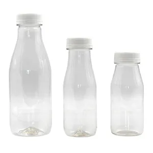 Garrafas sem bpa de suco, garrafa plástica descartável transparente para leite pet 220ml 250ml 500ml 1l