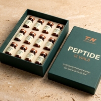 Boîte rigide personnalisée avec couvercle et base verts pour 12 flacons de peptides, logo estampé à chaud sur éponge