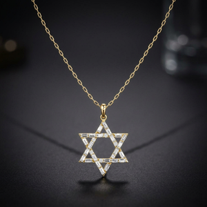 Pendentif Étoile de David en Moissanite, plaqué or massif, serti de diamants taille baguette, bijou religieux unisexe - Product Image 3