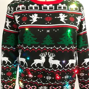 Suéter navideño tejido jacquard personalizado de alta calidad con cuello redondo unisex