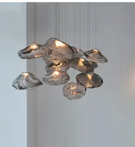 Glass Light Luxury Chandelier Hotel Villa LED Restaurant Nordic Crystal Cloud Restaurant Pendant Light