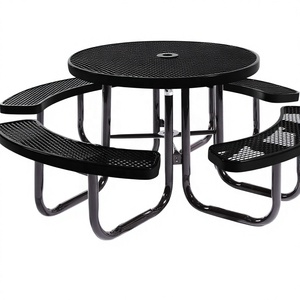 Coated Industrial Design Heavy-Duty Portable Outdoor Picnic Table Umbrella Hole Expanded Metal Stain Resistant <strong>Patio</strong> Table - Product Image 1
