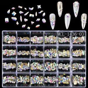 Bling Mixed Sizes 480pcs Flatback Crystal Rhinestone Crystal AB Colors Various Shapes In Box Rhinestones For Nail Art Decoration