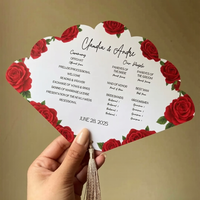 Tarjeta de programa de boda personalizada con diseño de abanico de rosas, texto impreso para la ceremonia, con borla, para artículos de papelería de boda