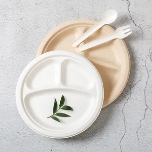 Plato de papel de bagazo compostable 100% para vajilla desechable