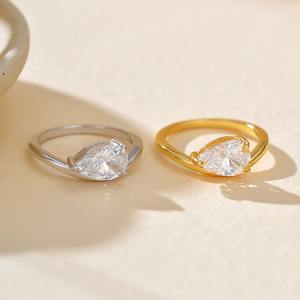 Cincin Pernikahan/Pertunangan/Ulang Tahun Wanita Nabest, Perak Sterling 925 Berlapis Emas dengan Zirkonia Kubik Potongan Pir, Perhiasan Trendi Berkualitas Tinggi - Product Image 1