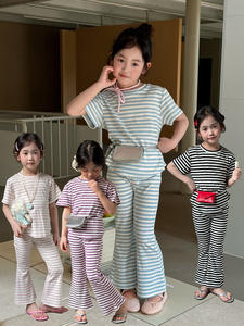 Conjunto de Dos Piezas para <span class=keywords><strong>Niñas</strong></span>, Estilo Coreano, Informal, para el Hogar, <span class=keywords><strong>Pantalones</strong></span> Acampanados, Pijamas Modernos para Niños, Primavera/Verano - Product Image 3