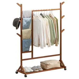 Multifunctional Wooden Shoe Rack Display Storage Shelf Bamboo Garment Clothes Hanging Rack Stand