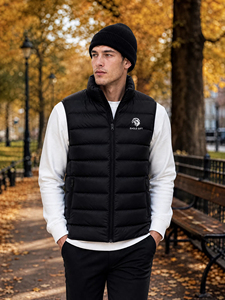 Chaleco de Plumón Masculino de Alta Calidad para Invierno, Chaqueta Negra Resistente al Frío con Cremallera y Logotipo Personalizado - Product Image 4