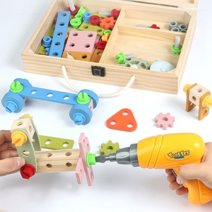 <span class=keywords><strong>Caja</strong></span> de <span class=keywords><strong>Herramientas</strong></span> de Madera Montessori para Niños, <span class=keywords><strong>Juguete</strong></span> Educativo STEM con Tornillos y Tuercas de <span class=keywords><strong>Juguete</strong></span>, Juego de Construcción con Taladro Eléctrico - Product Image 4