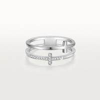 Bague croix double couche en acier titane style européen et américain, tendance et unique, pour couple, à porter sur l'index