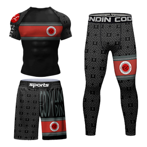 Spandex/Nylon Men BJJ Rash Guards Jiu Jitsu UPF50 Sublimation Printed Breathable Short Set <b>Compression</b> Wear - Product Image 1