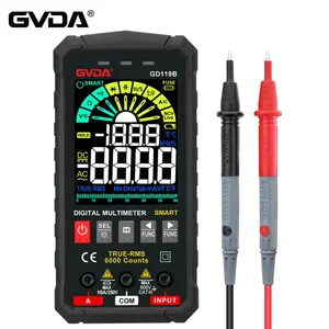 GVDA Multimeter Digital Rentang Otomatis AC DC NCV, LCD Warna Multimeter Pintar Tes Ohm Kapasitansi Hz Pengukur Voltase Temperatur
