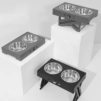 Support de gamelles surélevées réglable pour chien, mangeoire surélevée pour animaux de compagnie avec 2 gamelles en acier inoxydable, hauteur réglable, gamelle pour nourriture et eau pour chiens